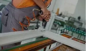 UPVC window frame being manufactured in the factory